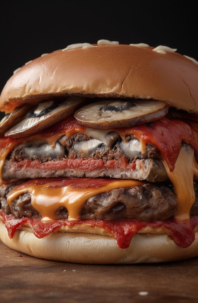Monster Pepperoni and Mushroom Pizza Burger: The Culinary Mashup You Didn't Know You Needed (But Definitely Do) Monster Pepperoni and Mushroom Pizza Burger: The Culinary Mashup You Didn't Know You Needed (But Definitely Do)