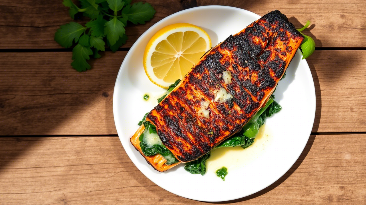 Blackened Salmon Stuffed with Spinach & Parmesan: A Bold Play of Fire, Fat, and Finesse