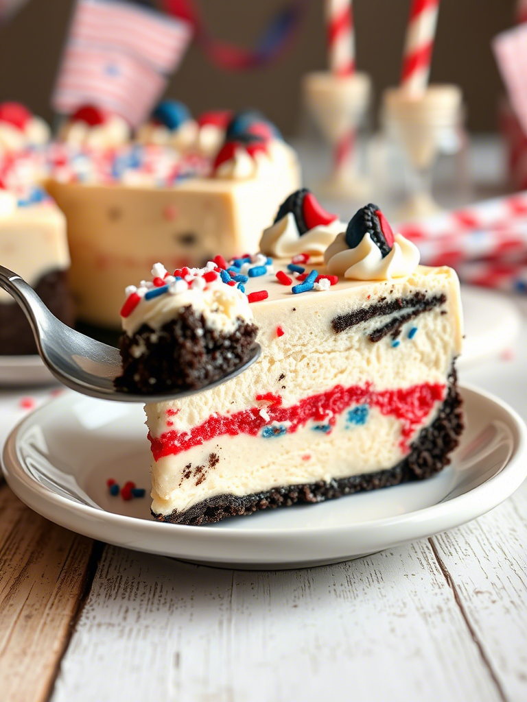 No Bake Fireworks Oreo Cheesecake – Festive & Creamy! No Bake Fireworks Oreo Cheesecake – Festive & Creamy!