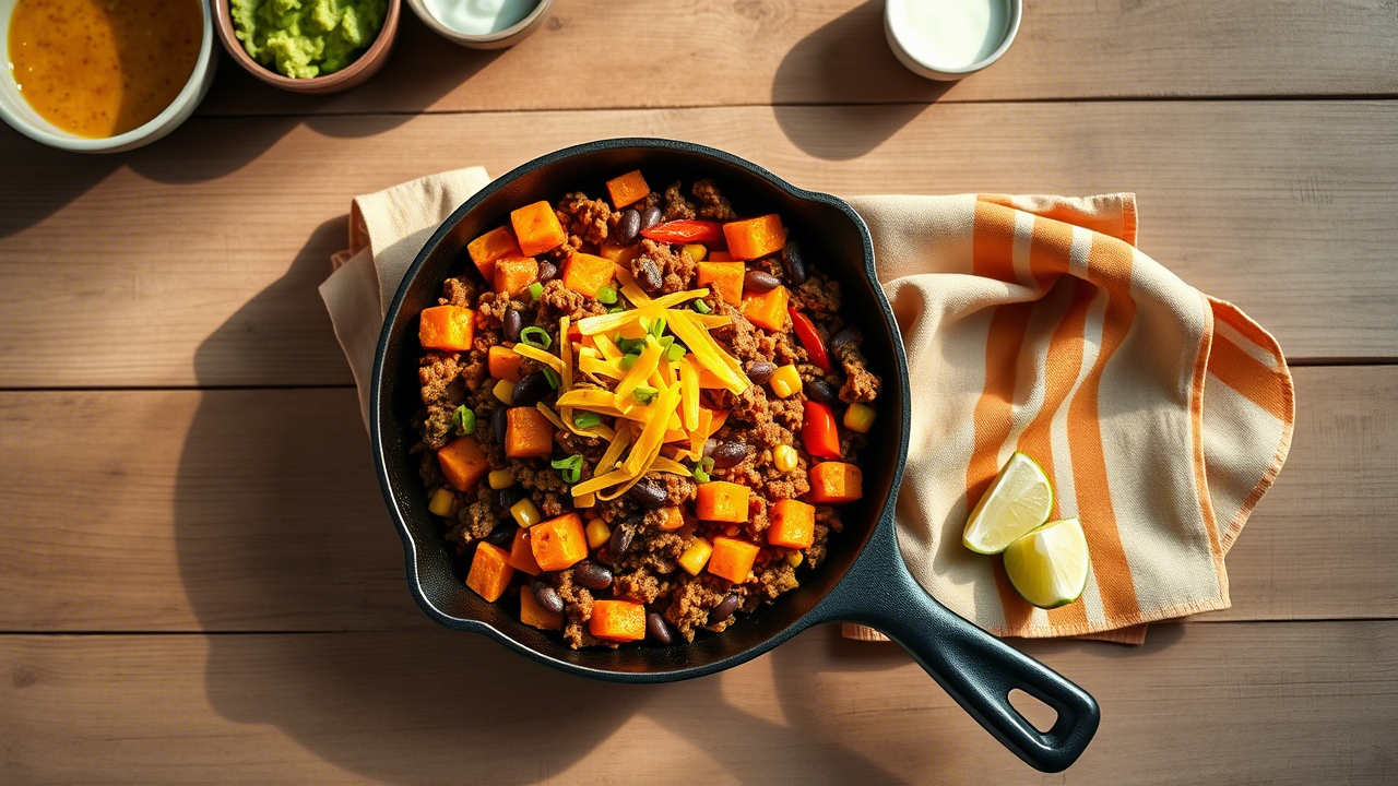 One-Pan Wonder: Tex-Mex Ground Beef & Sweet Potato Skillet That’ll Blow Up Your Weeknight Dinner Game