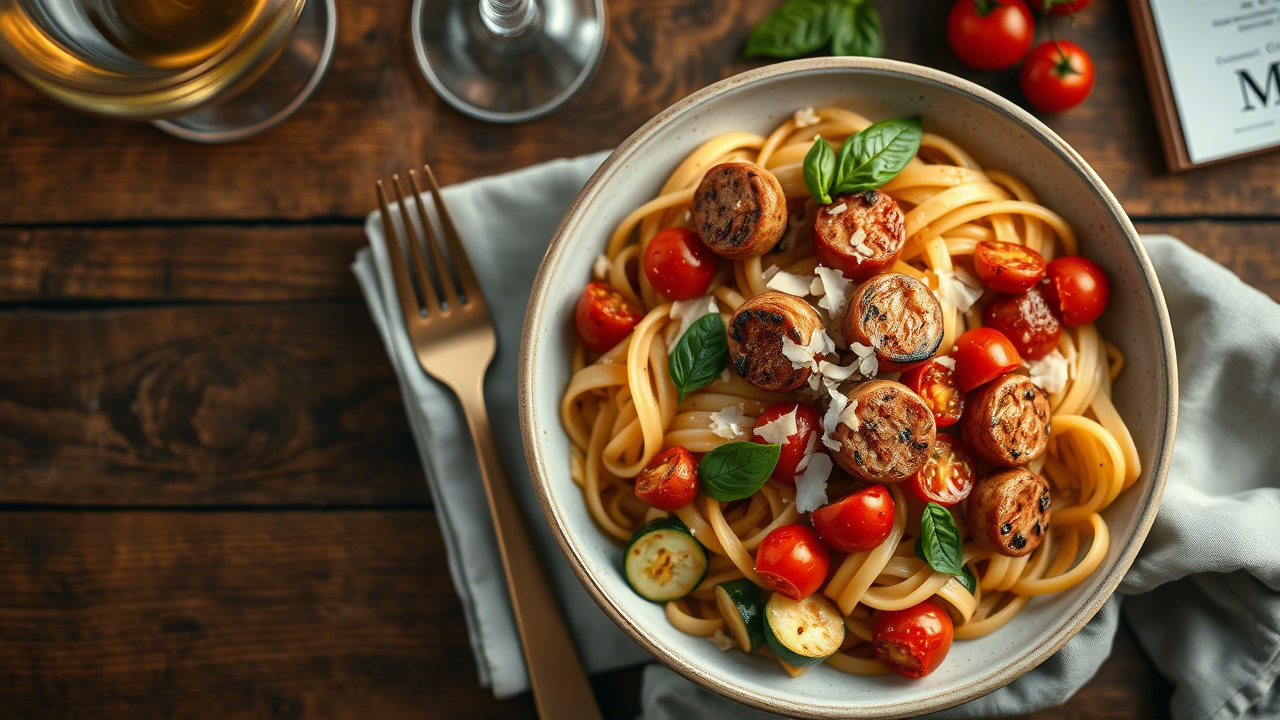 Chicken Sausages with Zucchini, Tomatoes, and Pasta: A Savory Twist on Weeknight Comfort