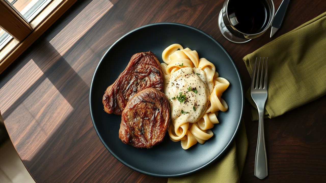 Garlic Butter Steak with Creamy Parmesan Rigatoni: A Bold Marriage of Fire and Comfort