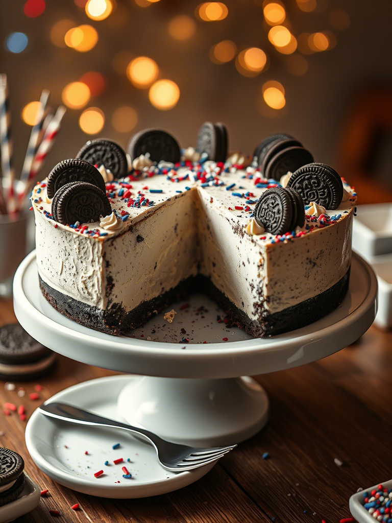 No Bake Fireworks Oreo Cheesecake – Festive & Creamy! No Bake Fireworks Oreo Cheesecake – Festive & Creamy!