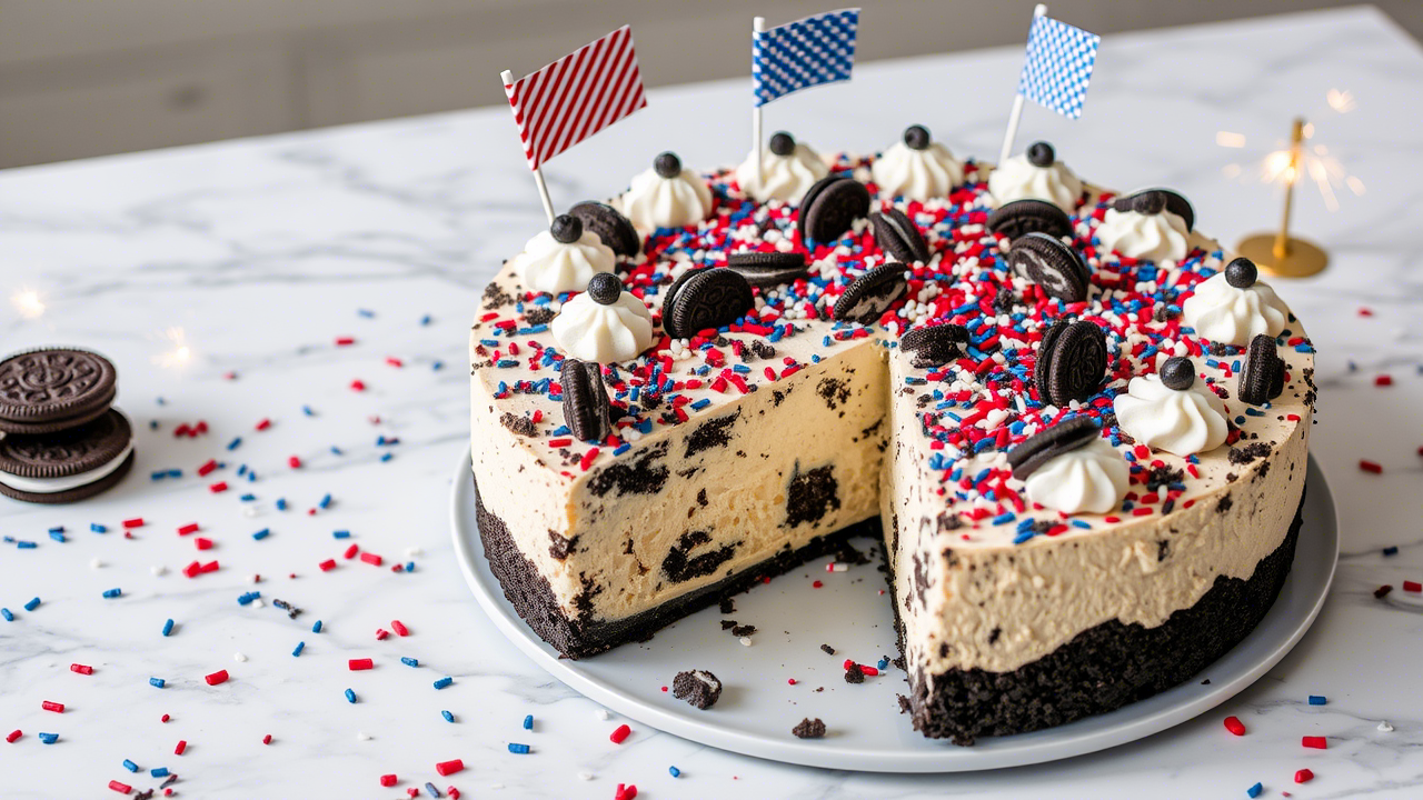 No Bake Fireworks Oreo Cheesecake – Festive & Creamy!