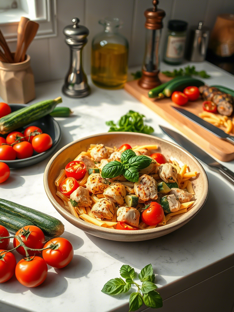 Chicken Sausages with Zucchini, Tomatoes, and Pasta: A Savory Twist on Weeknight Comfort Chicken Sausages with Zucchini, Tomatoes, and Pasta: A Savory Twist on Weeknight Comfort