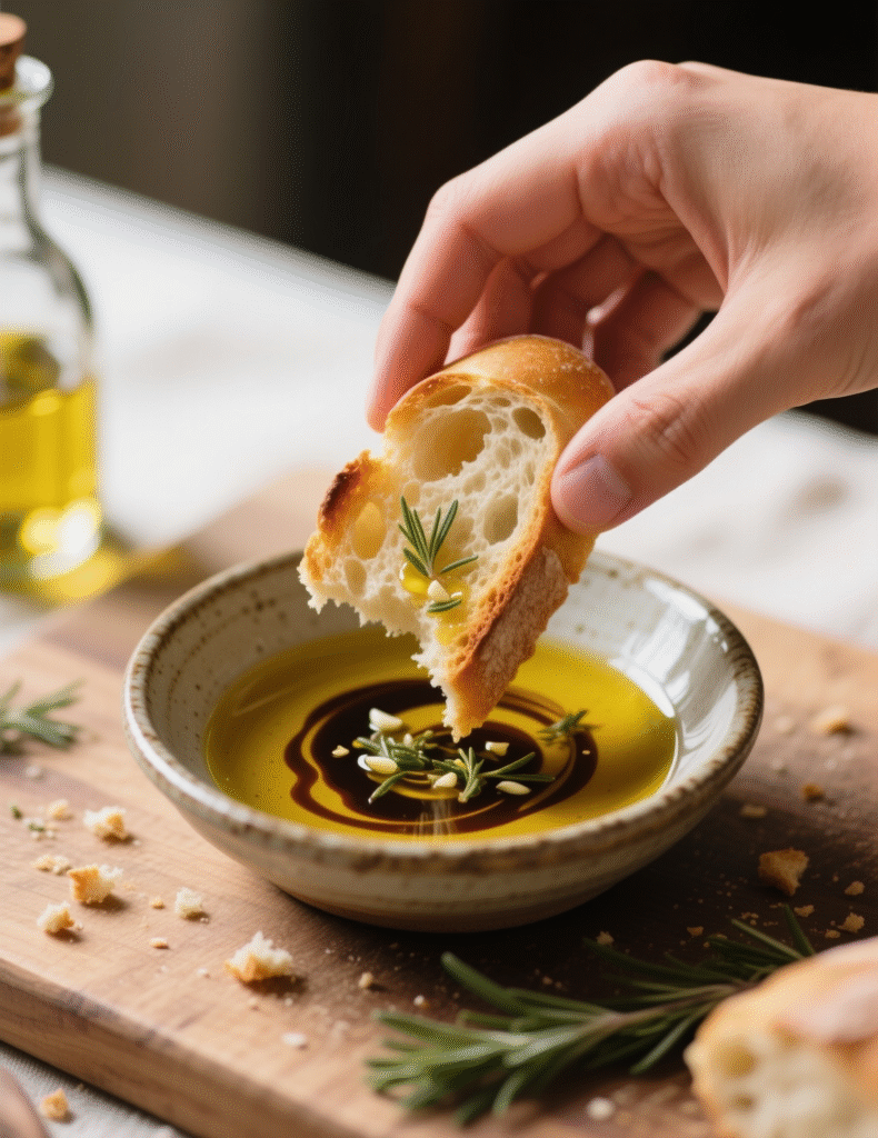 Olive Oil Dip with Warm Bread: A Humble Dish Elevated to Culinary Art Olive Oil Dip with Warm Bread: A Humble Dish Elevated to Culinary Art