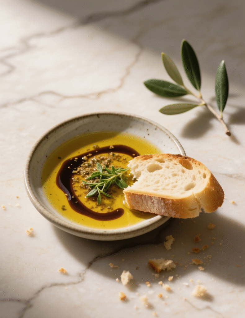 Olive Oil Dip with Warm Bread: A Humble Dish Elevated to Culinary Art Olive Oil Dip with Warm Bread: A Humble Dish Elevated to Culinary Art