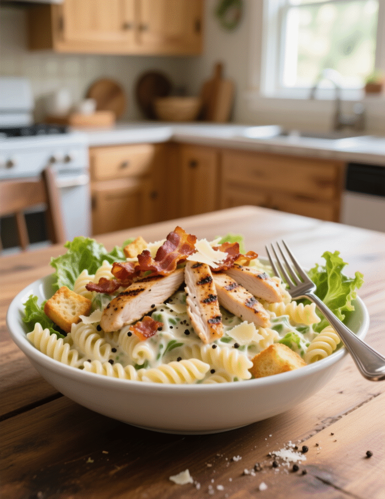 Creamy Chicken Caesar Pasta Salad with Crispy Bacon: A Culinary Masterclass in Texture, Balance, and Indulgence Creamy Chicken Caesar Pasta Salad with Crispy Bacon: A Culinary Masterclass in Texture, Balance, and Indulgence