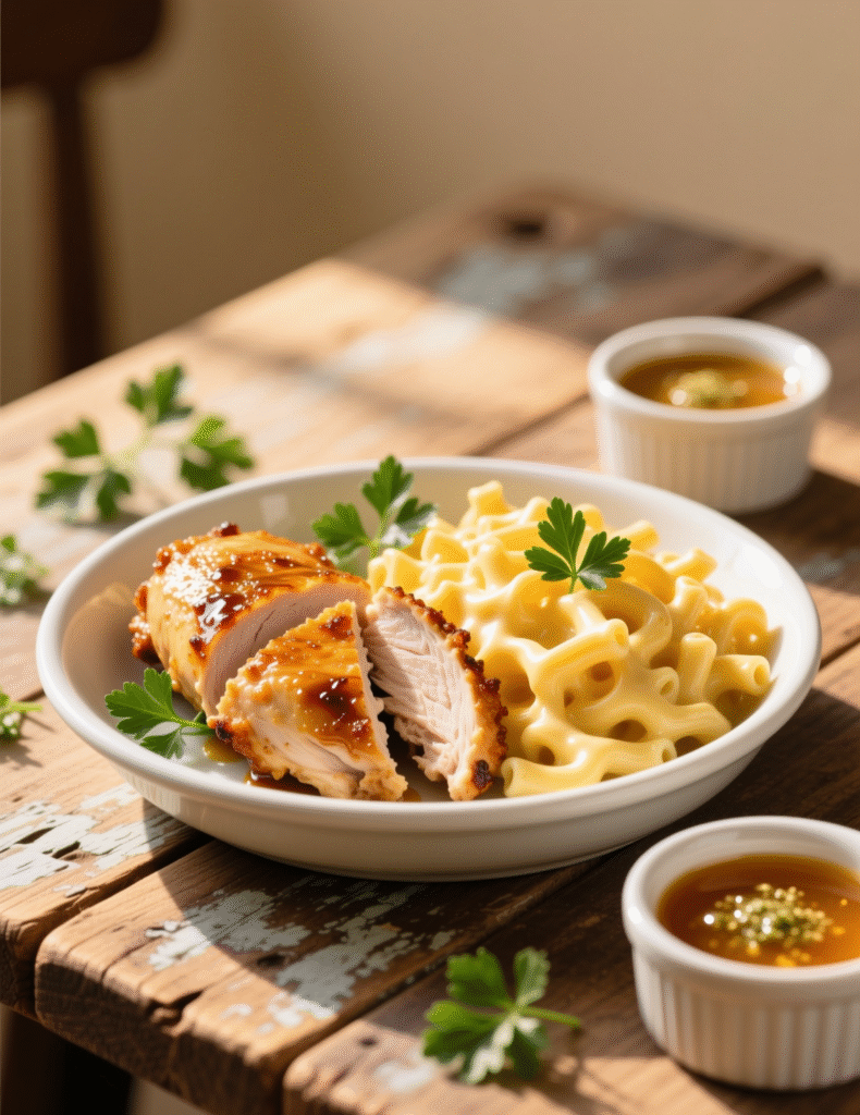 High Protein Honey Garlic Butter Chicken with Mac & Cheese Recipe (4 Servings)