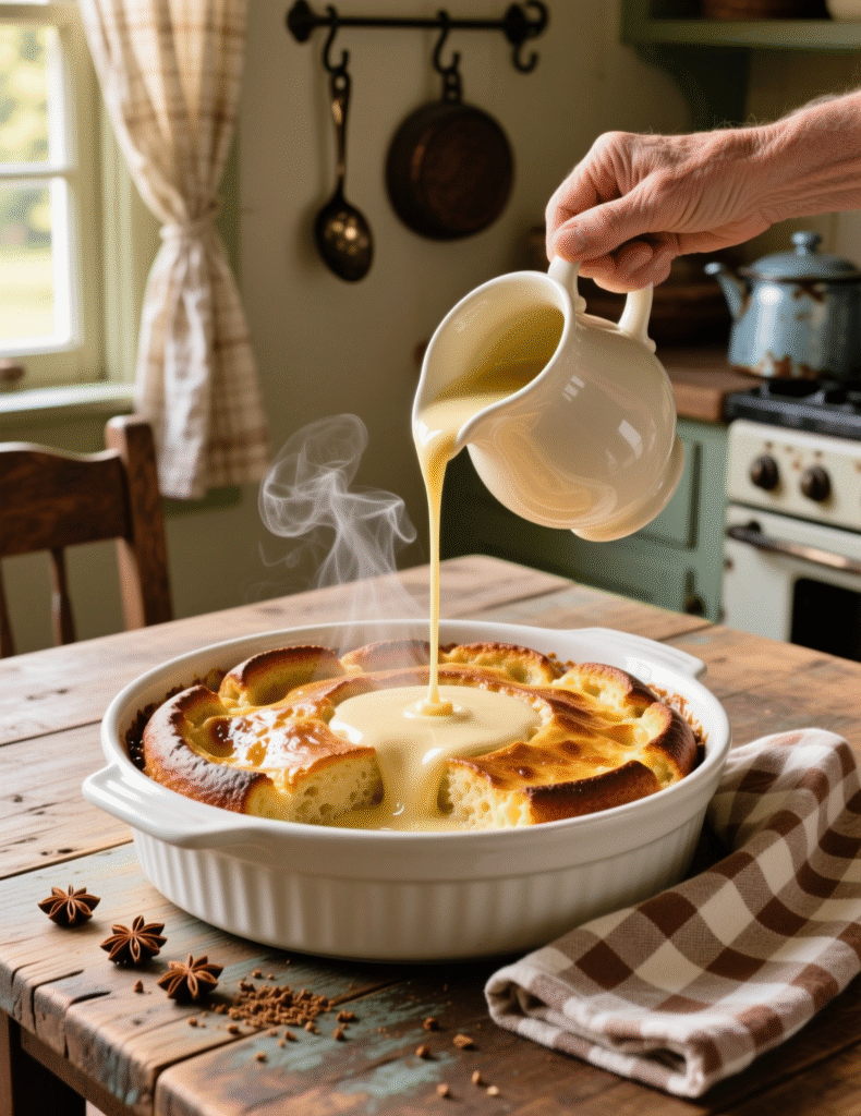 Grandma’s Old-Fashioned Bread Pudding with Vanilla Sauce Recipe (8 Servings)