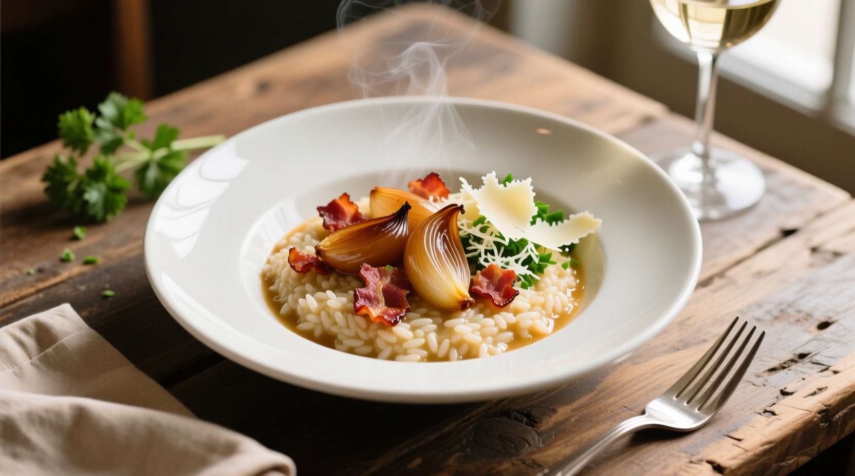 Caramelized Onion, Bacon, and Parmesan Risotto Recipe for 4 Servings