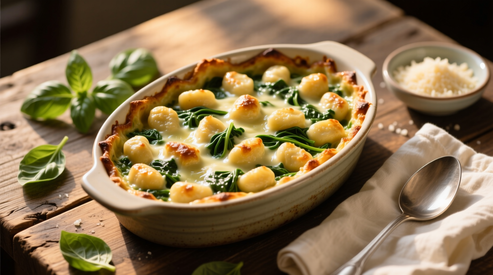 Creamy Pesto Spinach Gnocchi Bake Recipe for Four: Comfort in Layers of Green and Gold