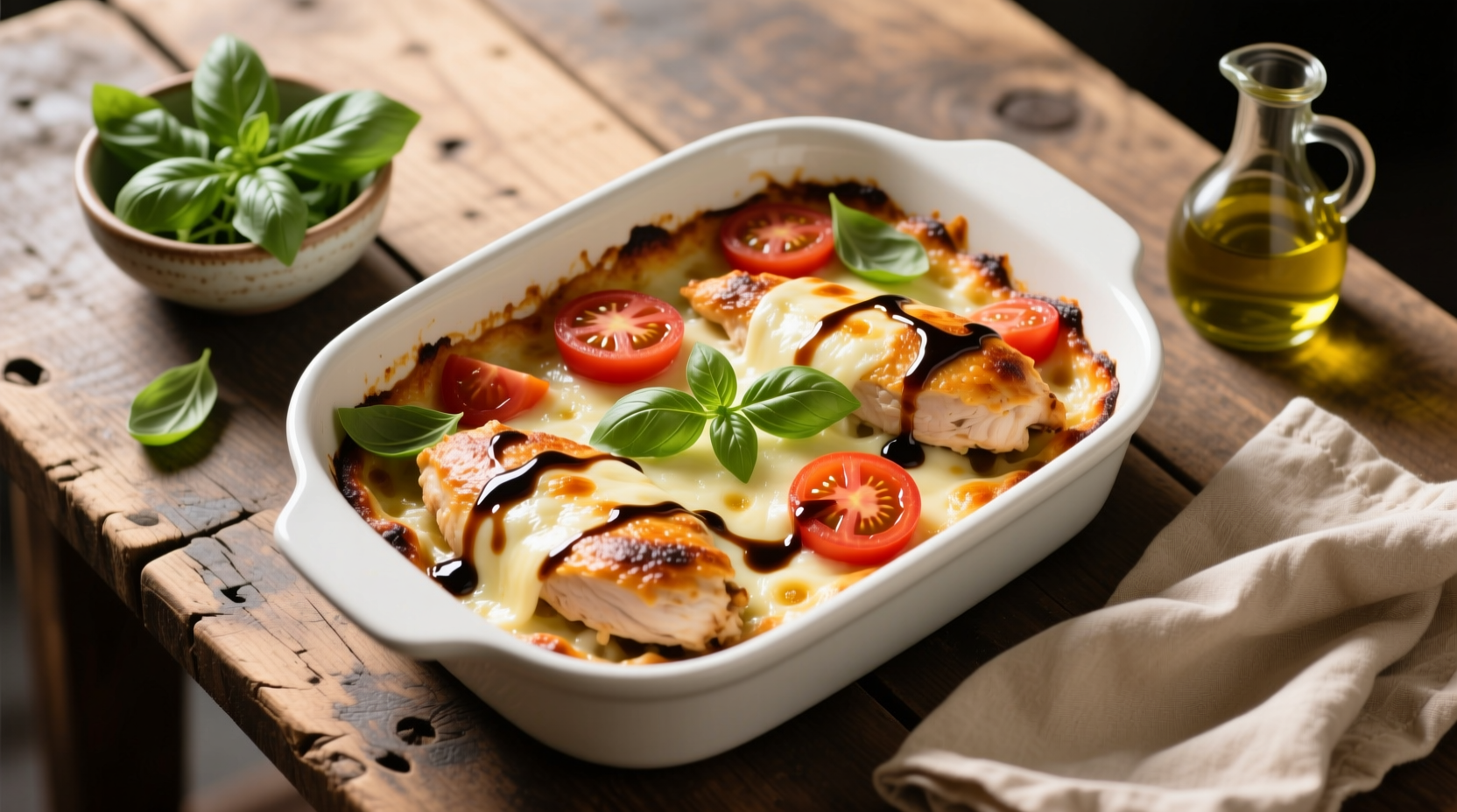 Caprese Chicken Bake – Tomato, Mozzarella & Basil Recipe (4 Servings)